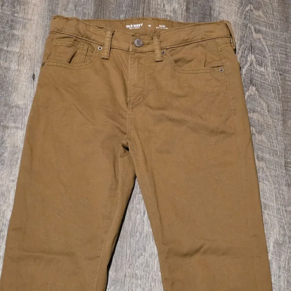 Old Navy Stretch 360 Kids Coyote Brown Khakis Slim Size 12 Casual Pants